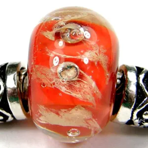 Handmade Large Hole Lampwork Beads, Cosmic Glass Charm Cubic Zirconias, Orange