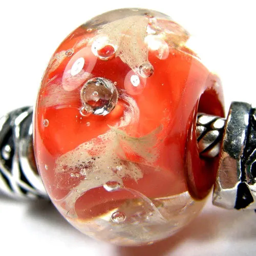 Handmade Large Hole Lampwork Beads, Cosmic Glass Charm Cubic Zirconias, Orange