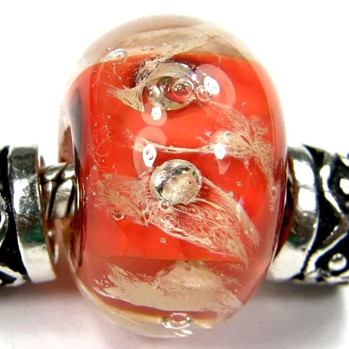 Handmade Large Hole Lampwork Beads, Cosmic Glass Charm Cubic Zirconias, Orange