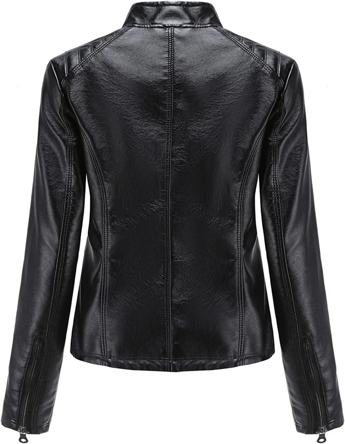 Hasta Faux Leather Jacket Crop Plus Size Women Slim Fit Motorcycle Bike Coat Stand Collar Zip Pocket Short Pleather Jacket