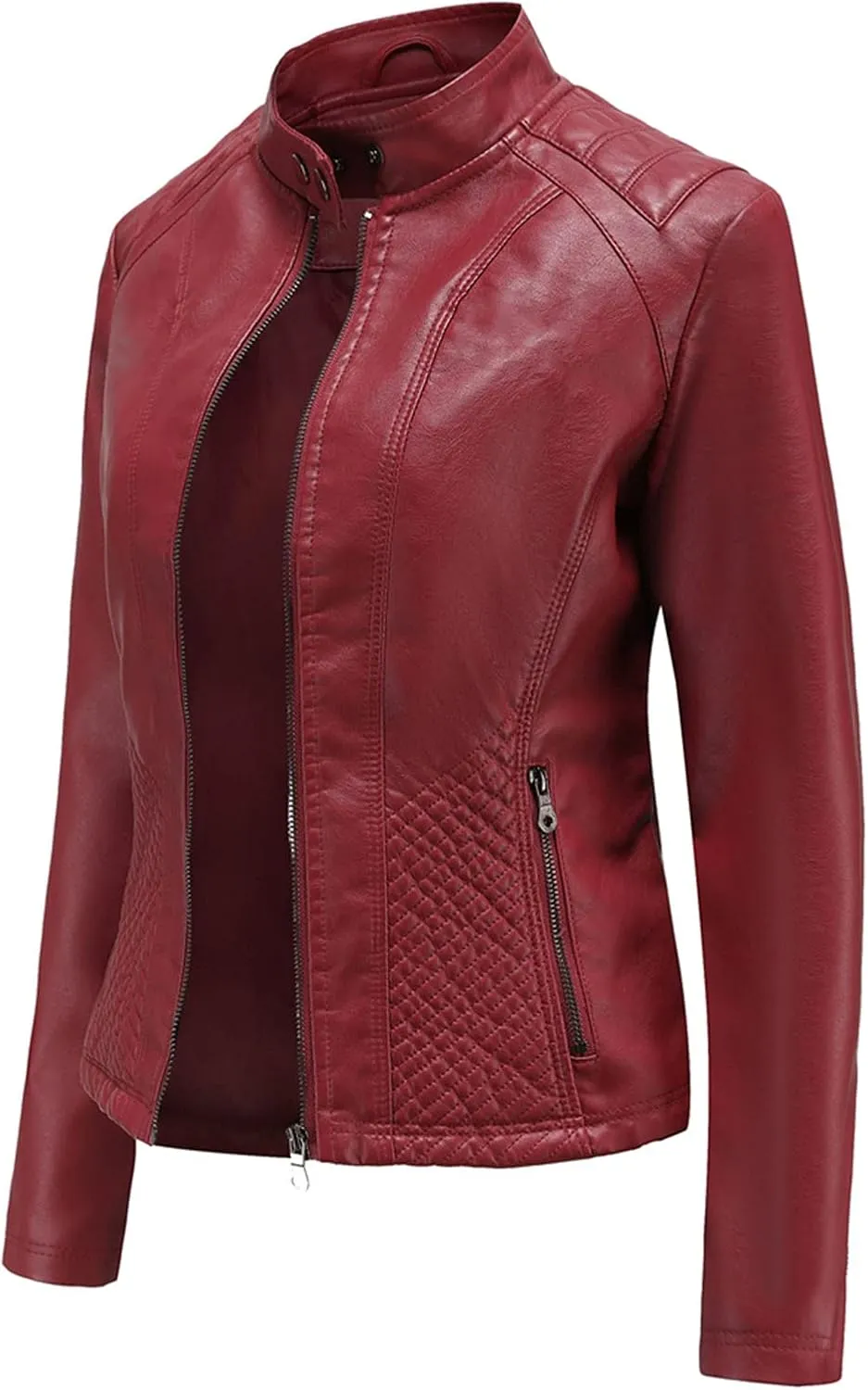 Hasta Faux Leather Jacket Crop Plus Size Women Slim Fit Motorcycle Bike Coat Stand Collar Zip Pocket Short Pleather Jacket