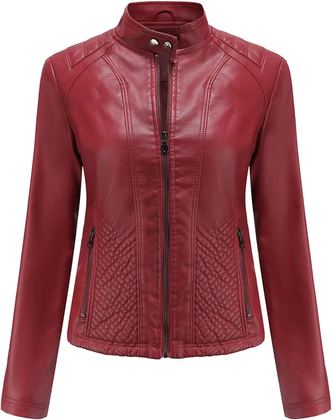 Hasta Faux Leather Jacket Crop Plus Size Women Slim Fit Motorcycle Bike Coat Stand Collar Zip Pocket Short Pleather Jacket
