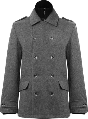 Hat and Beyond Mens Beau Wool Blend Jacket Classic Double Breasted Pea Coat Ribbed Knit Zipper Bib