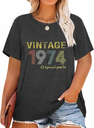 HDLTE Plus Size Vintage 1974 1984 T Shirts for Women Funny 40th 50th Birthday Gifts Shirt Casual Retro Birthday Party Tops