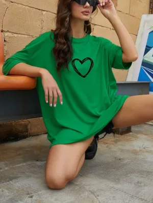 Heart Print Drop Shoulder Tee