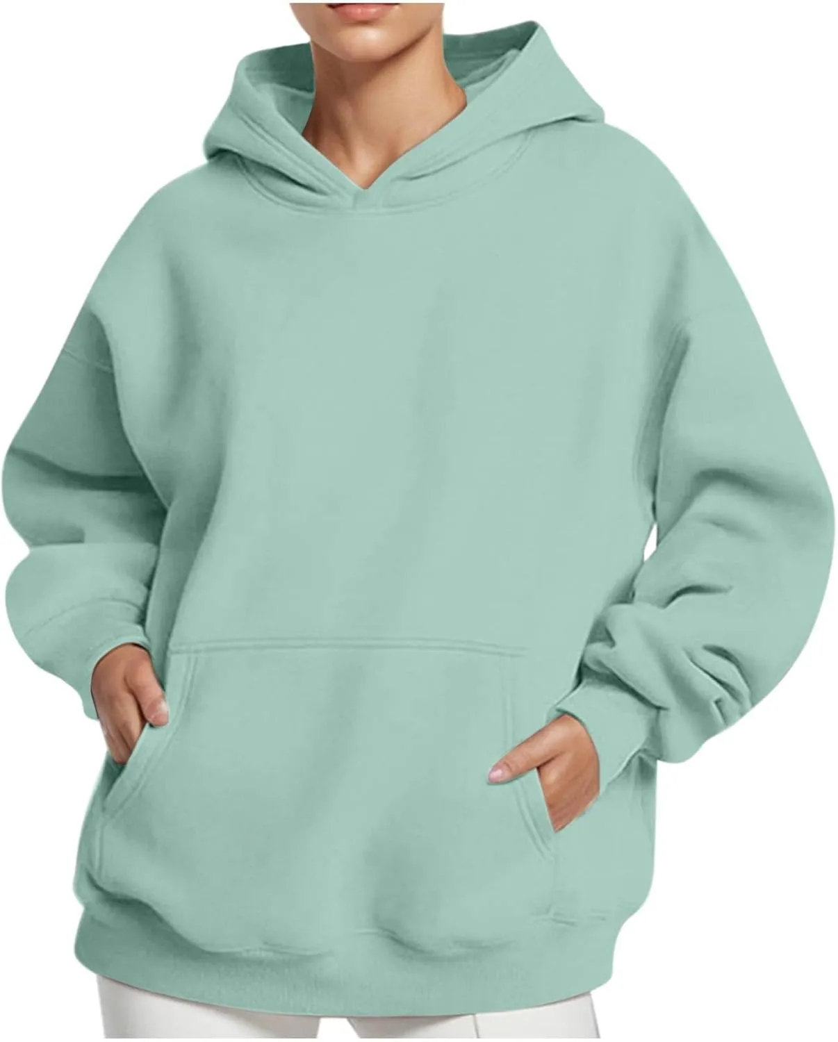 HGps8w Women's Oversized Hoodie Sweatshirts, Basic Solid Long Sleeve Pullover Outerwear Shirts Casual Loose Hooded Top