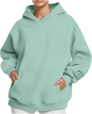 HGps8w Women's Oversized Hoodie Sweatshirts, Basic Solid Long Sleeve Pullover Outerwear Shirts Casual Loose Hooded Top