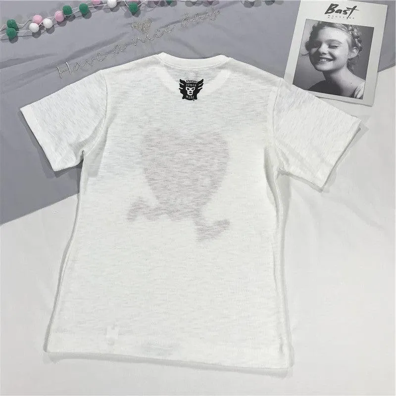 High Quality Women Bamboo Cotton T-Shirts Summer Black White Loose Tee Shirt Tops Short Sleeve Letters Printed Fashion Tshirts