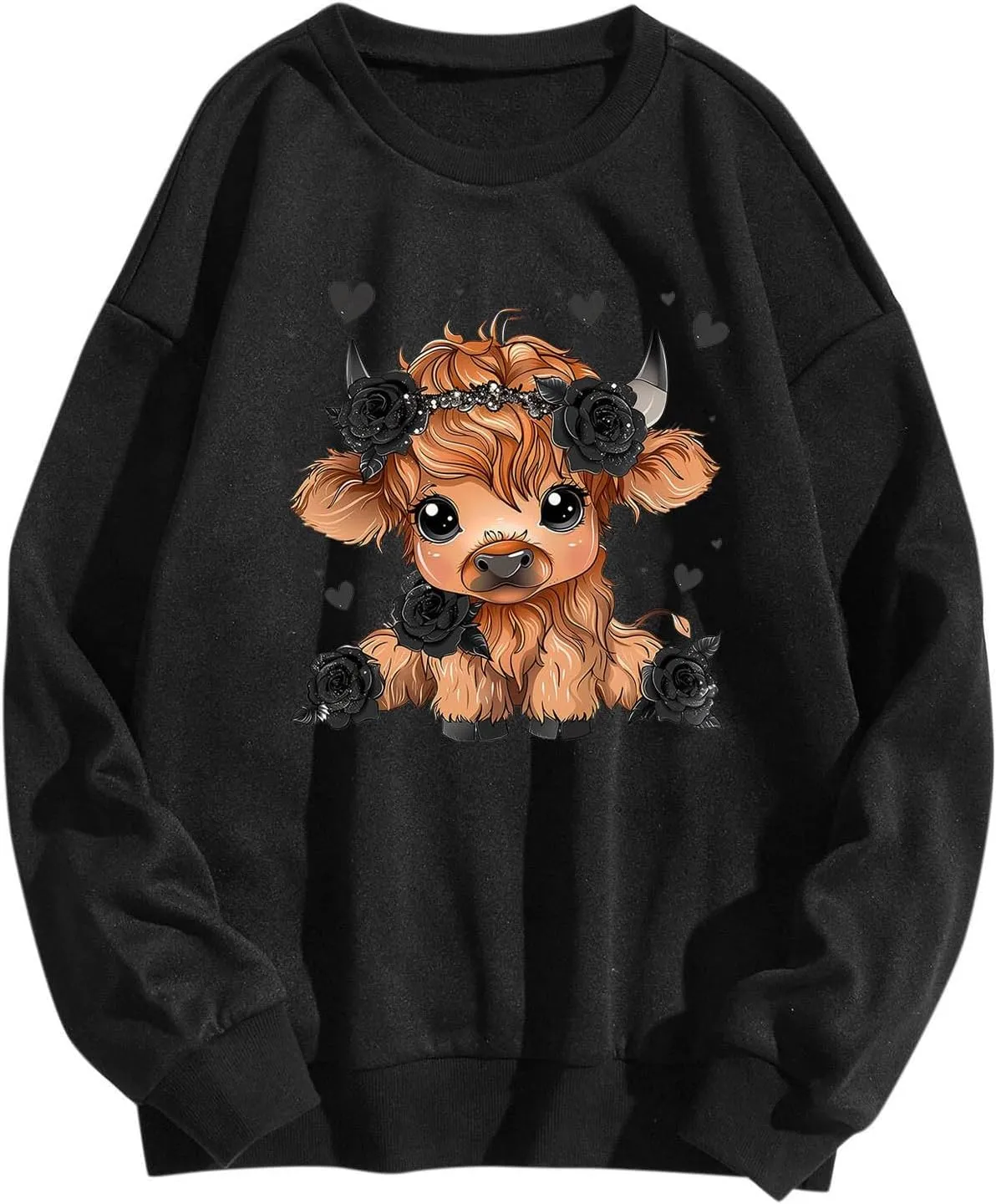 Highland Cow Sweatshirts for Women Funny Cute Casusl Loose Hoodies Western Cow Print Shirt Country Western Sweatshirt