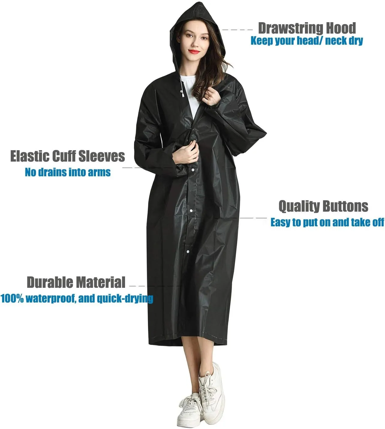 HLKZONE Raincoat, 2 Pack Rain Ponchos for Adults Travel Rain Jacket Packable Rain Coats for Women with Drawstring Hood