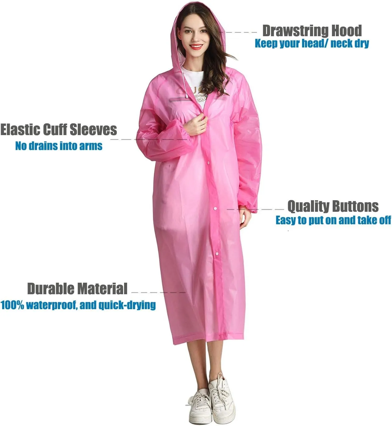 HLKZONE Raincoat, 2 Pack Rain Ponchos for Adults Travel Rain Jacket Packable Rain Coats for Women with Drawstring Hood