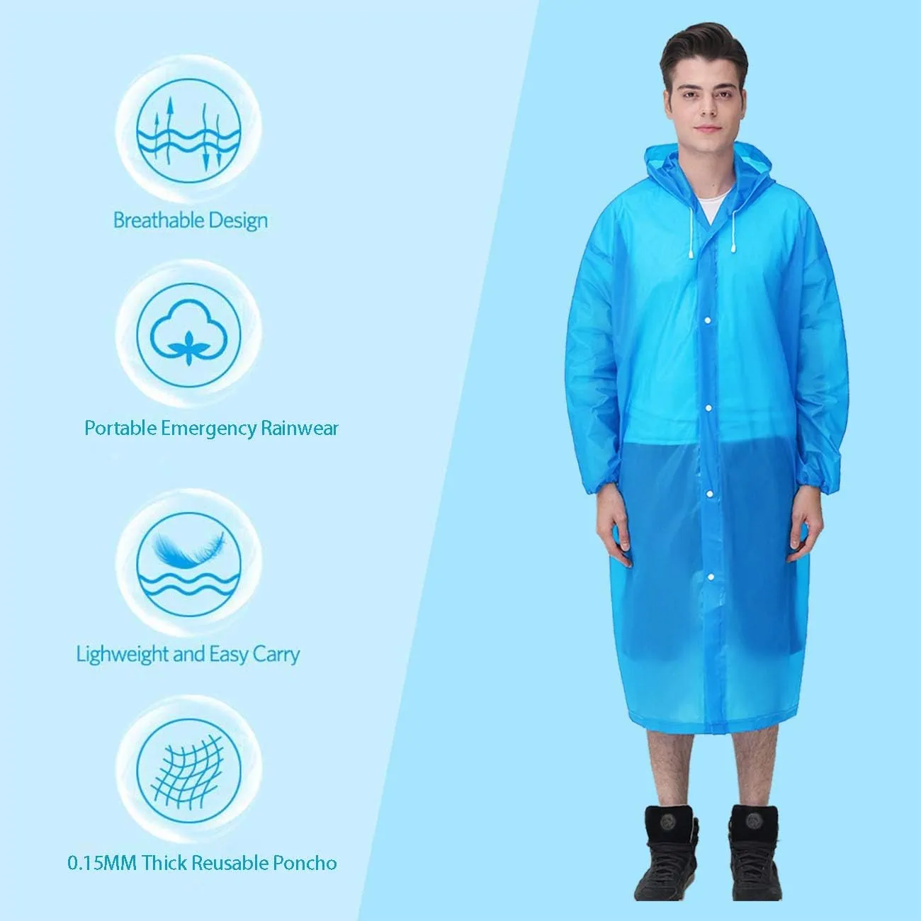 HLKZONE Raincoat, 2 Pack Rain Ponchos for Adults Travel Rain Jacket Packable Rain Coats for Women with Drawstring Hood