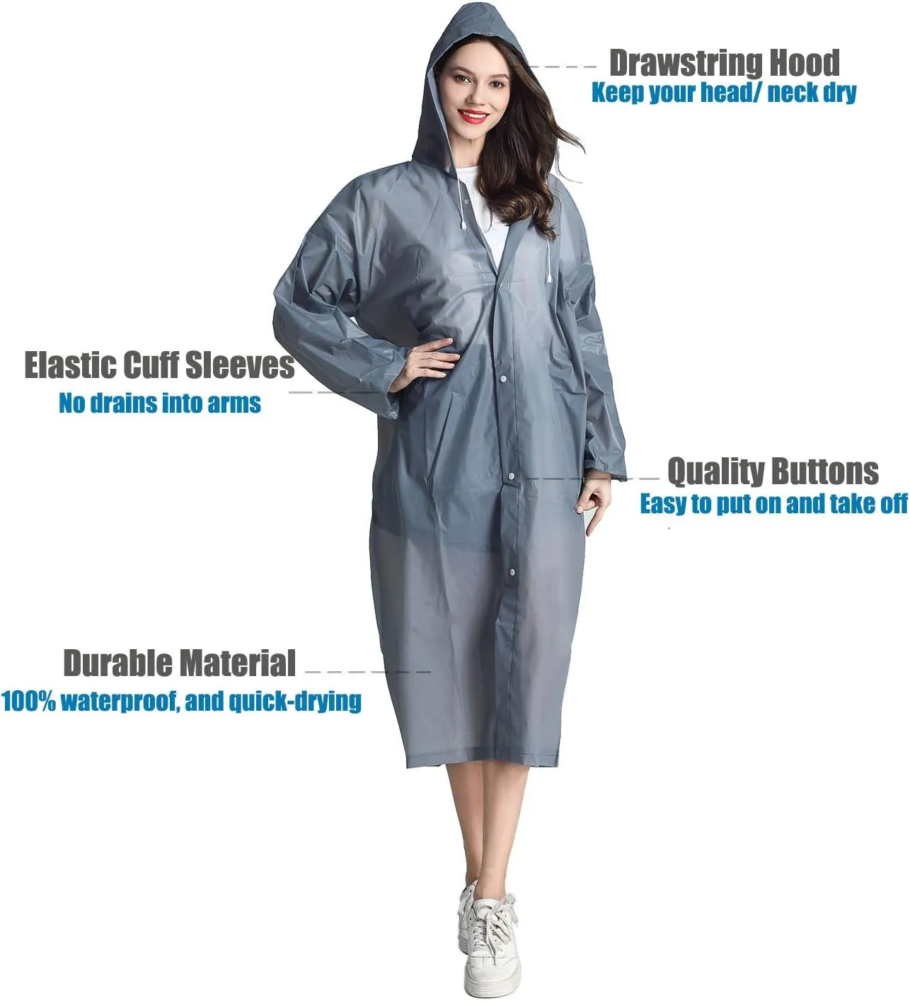 HLKZONE Raincoat, 2 Pack Rain Ponchos for Adults Travel Rain Jacket Packable Rain Coats for Women with Drawstring Hood