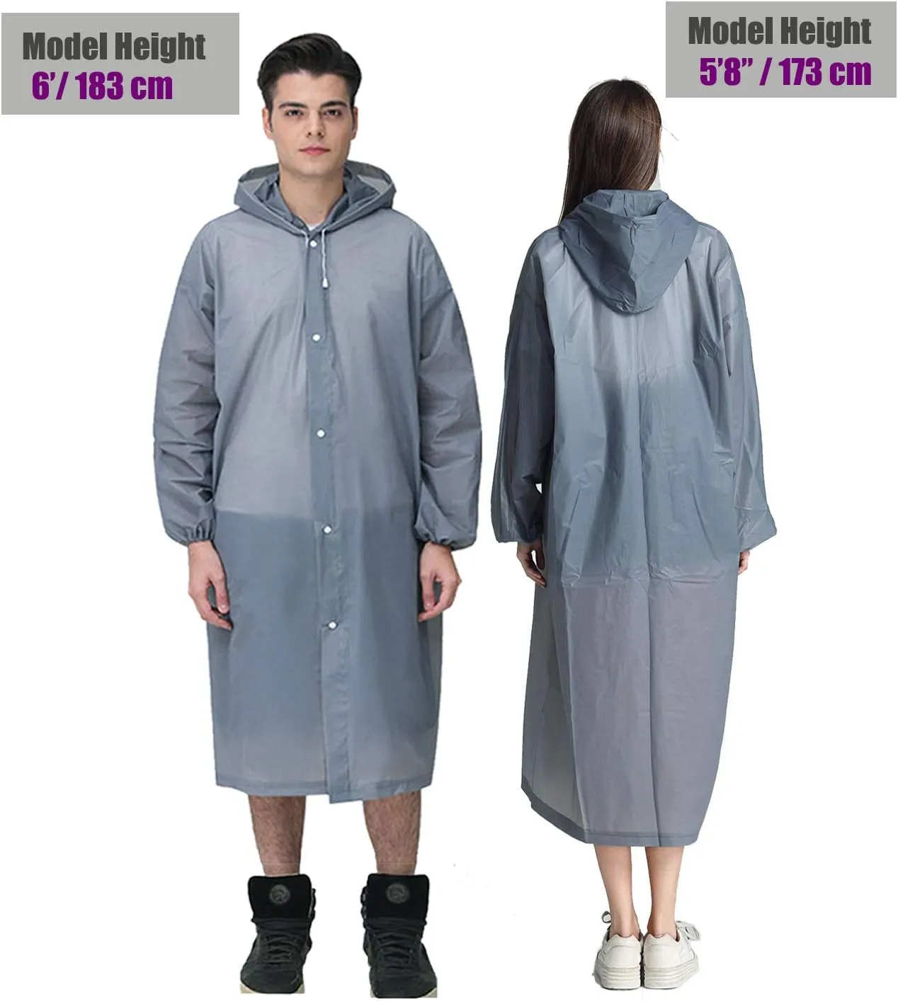 HLKZONE Raincoat, 2 Pack Rain Ponchos for Adults Travel Rain Jacket Packable Rain Coats for Women with Drawstring Hood