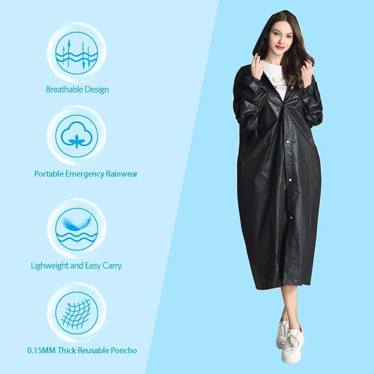 HLKZONE Raincoat, 2 Pack Rain Ponchos for Adults Travel Rain Jacket Packable Rain Coats for Women with Drawstring Hood