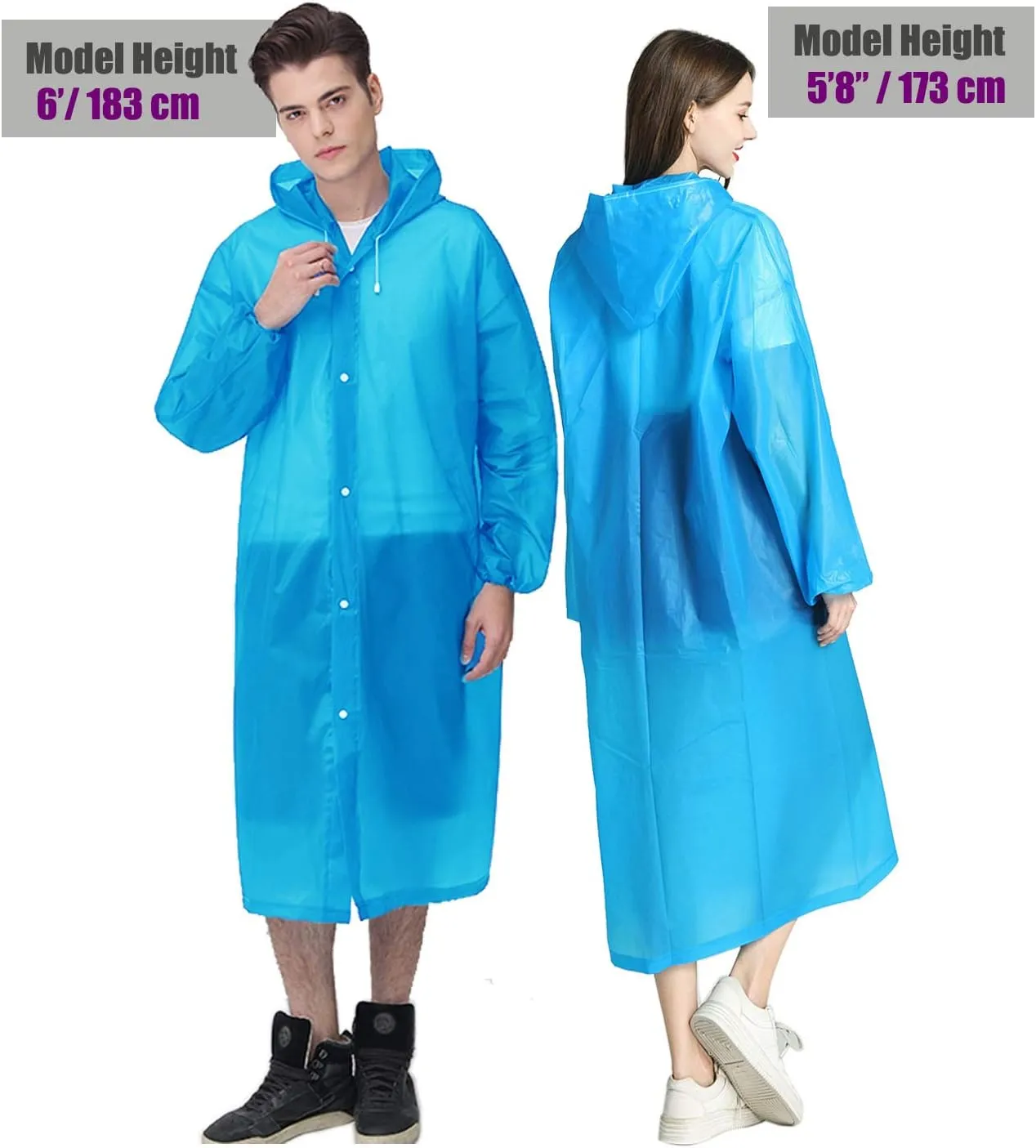 HLKZONE Raincoat, 2 Pack Rain Ponchos for Adults Travel Rain Jacket Packable Rain Coats for Women with Drawstring Hood