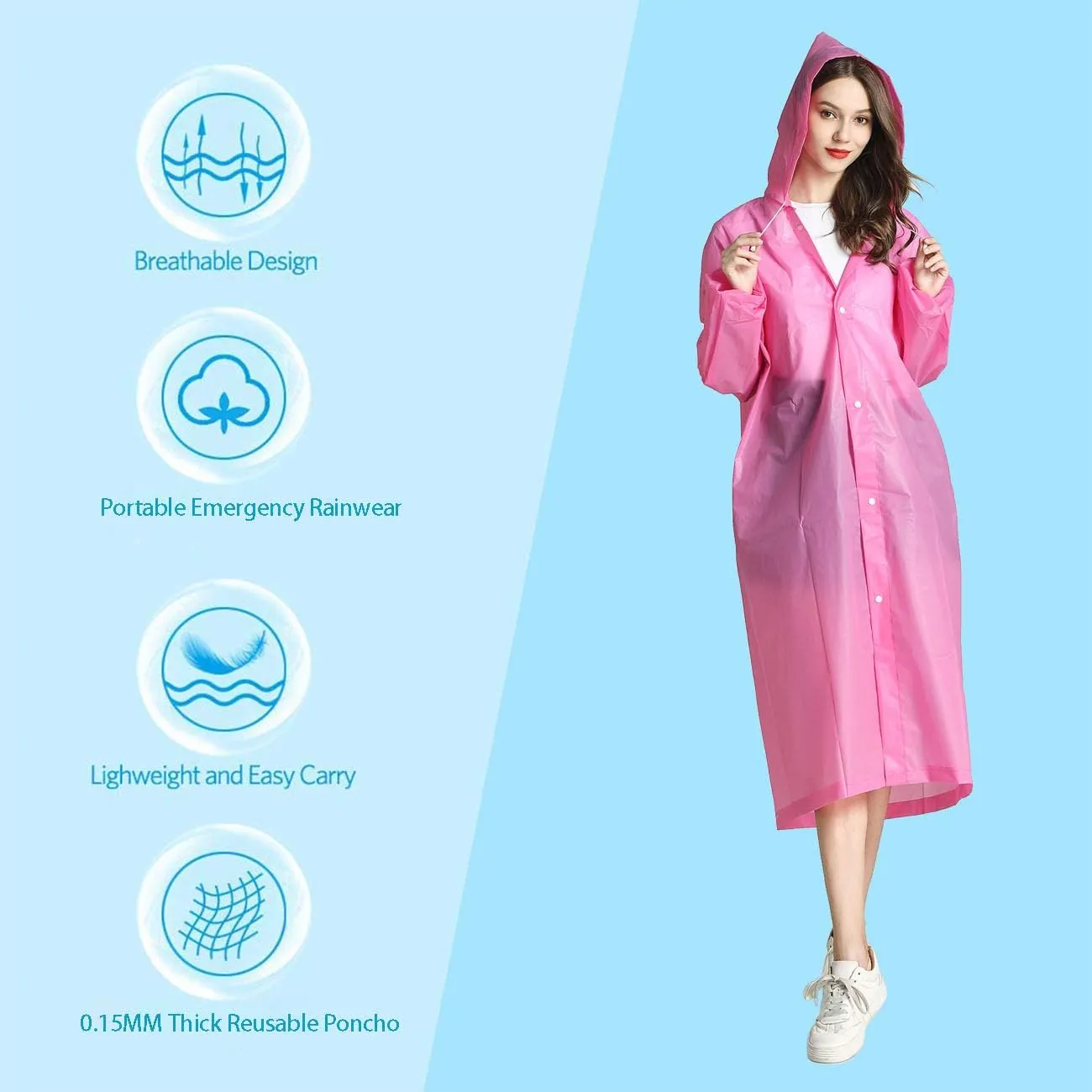 HLKZONE Raincoat, 2 Pack Rain Ponchos for Adults Travel Rain Jacket Packable Rain Coats for Women with Drawstring Hood