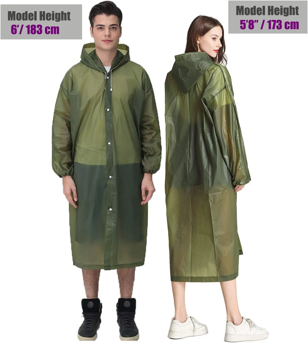 HLKZONE Raincoat, 2 Pack Rain Ponchos for Adults Travel Rain Jacket Packable Rain Coats for Women with Drawstring Hood