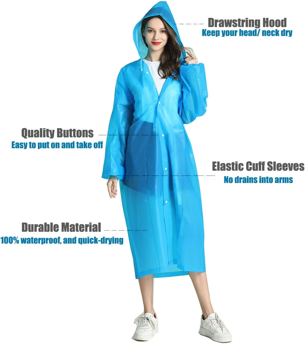 HLKZONE Raincoat, 2 Pack Rain Ponchos for Adults Travel Rain Jacket Packable Rain Coats for Women with Drawstring Hood