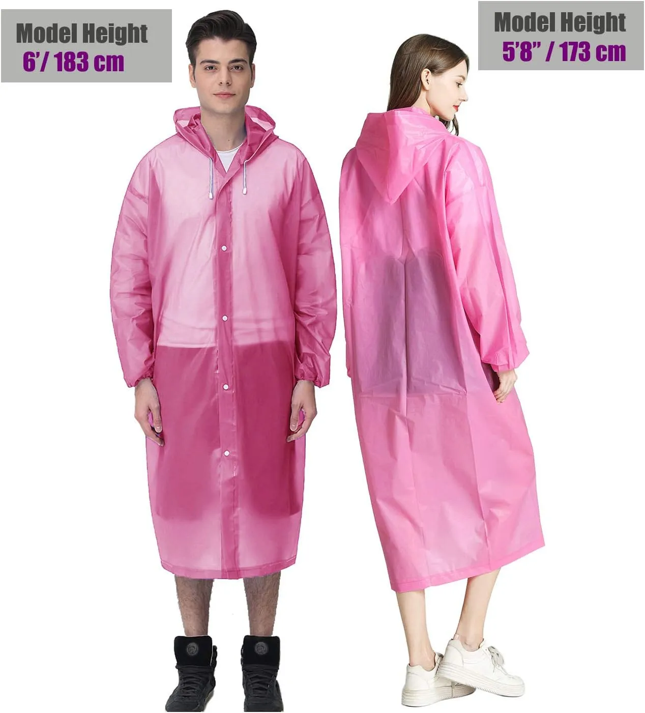 HLKZONE Raincoat, 2 Pack Rain Ponchos for Adults Travel Rain Jacket Packable Rain Coats for Women with Drawstring Hood