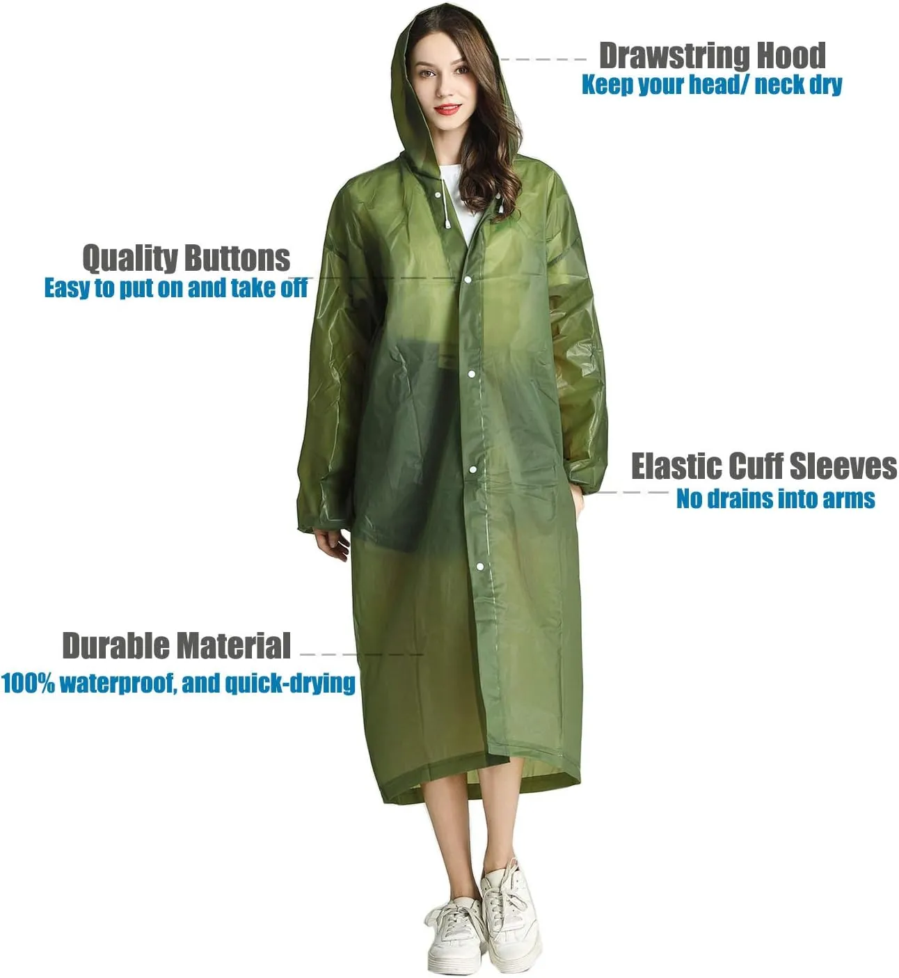 HLKZONE Raincoat, 2 Pack Rain Ponchos for Adults Travel Rain Jacket Packable Rain Coats for Women with Drawstring Hood