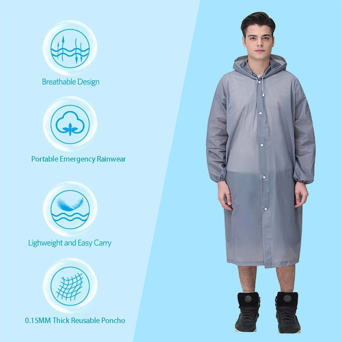 HLKZONE Raincoat, 2 Pack Rain Ponchos for Adults Travel Rain Jacket Packable Rain Coats for Women with Drawstring Hood