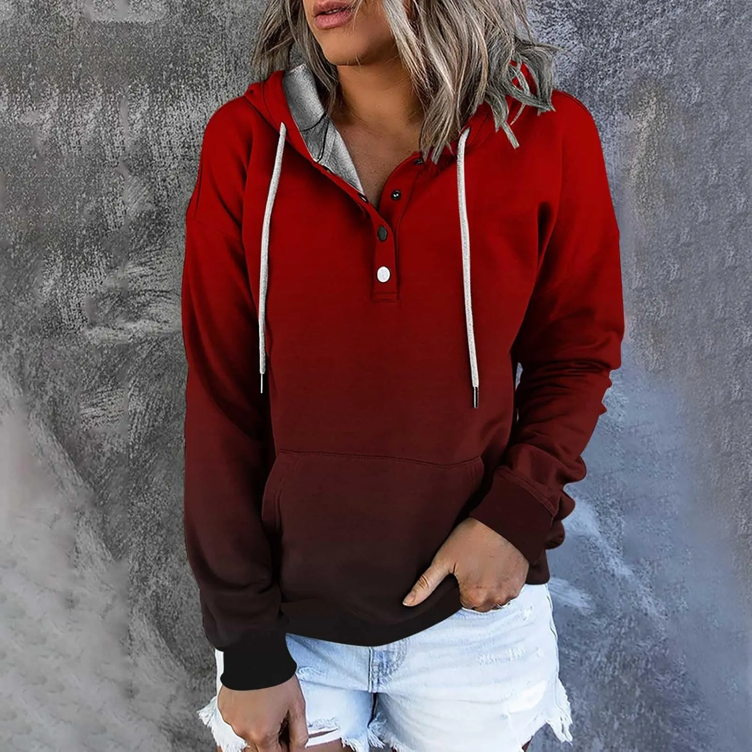 hlysgo Womens Fall Fashion 2024 Hoodies Casual Oversized Sweatshirt Long Sleeve 1/4 Button Up Pullover Gradient Hoodie