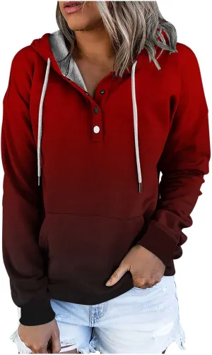 hlysgo Womens Fall Fashion 2024 Hoodies Casual Oversized Sweatshirt Long Sleeve 1/4 Button Up Pullover Gradient Hoodie