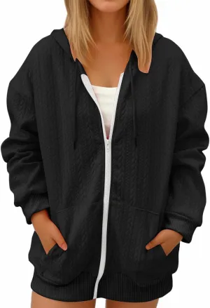 hlysgo Zip Up Hoodie Women Oversized Fall Fashion Sweatshirt Jackets Casual Hoodies Comfy Hooded Outwear with Pockets