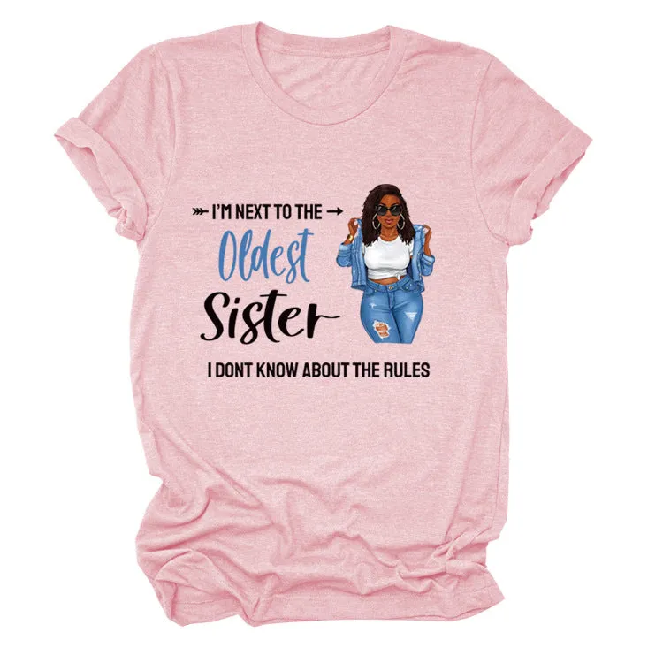 I'M NEXT TO THE Round Neck Fashion Letter Plus Size Womens T-shirt Loose Short Sleeve