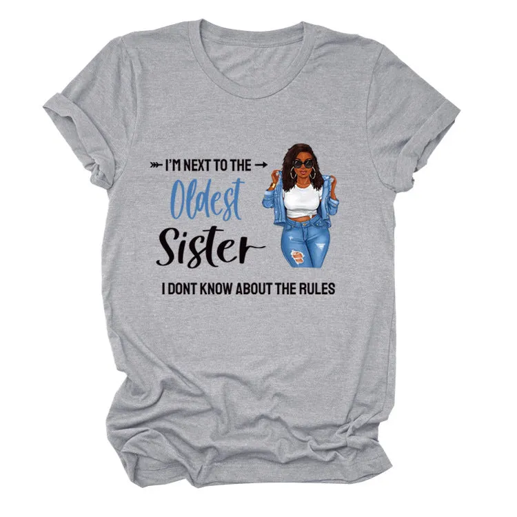 I'M NEXT TO THE Round Neck Fashion Letter Plus Size Womens T-shirt Loose Short Sleeve