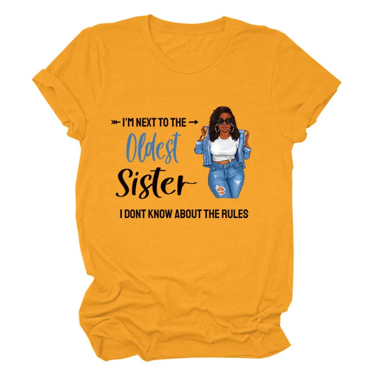 I'M NEXT TO THE Round Neck Fashion Letter Plus Size Womens T-shirt Loose Short Sleeve
