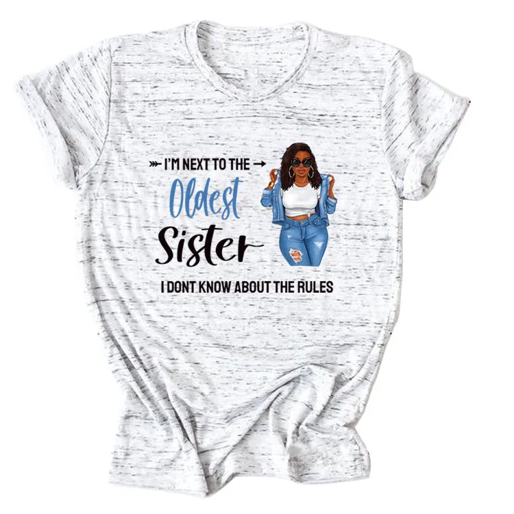 I'M NEXT TO THE Round Neck Fashion Letter Plus Size Womens T-shirt Loose Short Sleeve