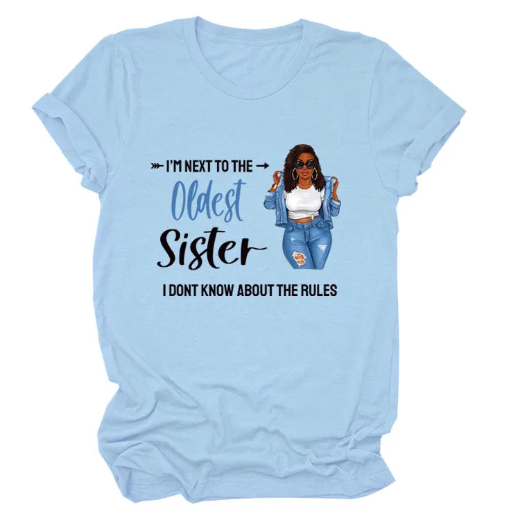 I'M NEXT TO THE Round Neck Fashion Letter Plus Size Womens T-shirt Loose Short Sleeve