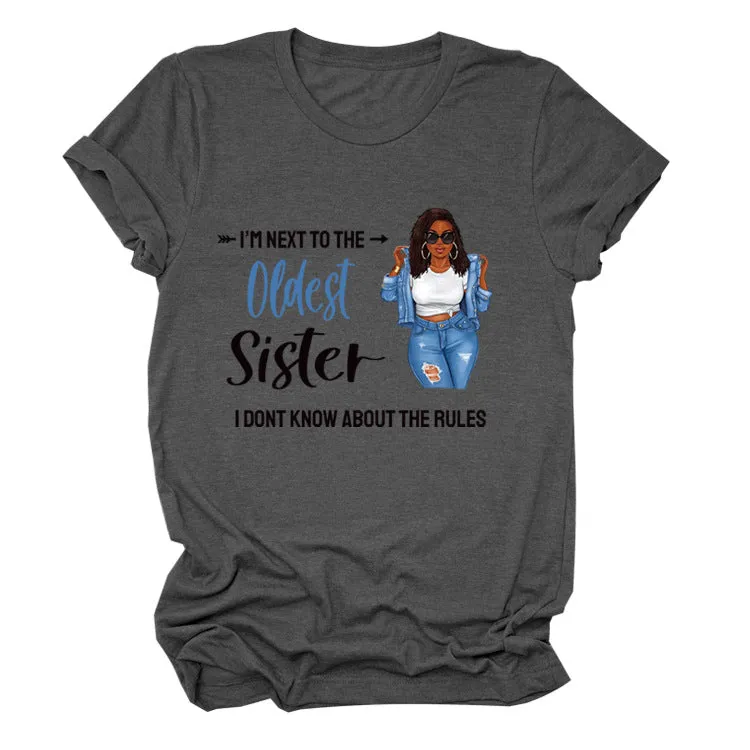 I'M NEXT TO THE Round Neck Fashion Letter Plus Size Womens T-shirt Loose Short Sleeve
