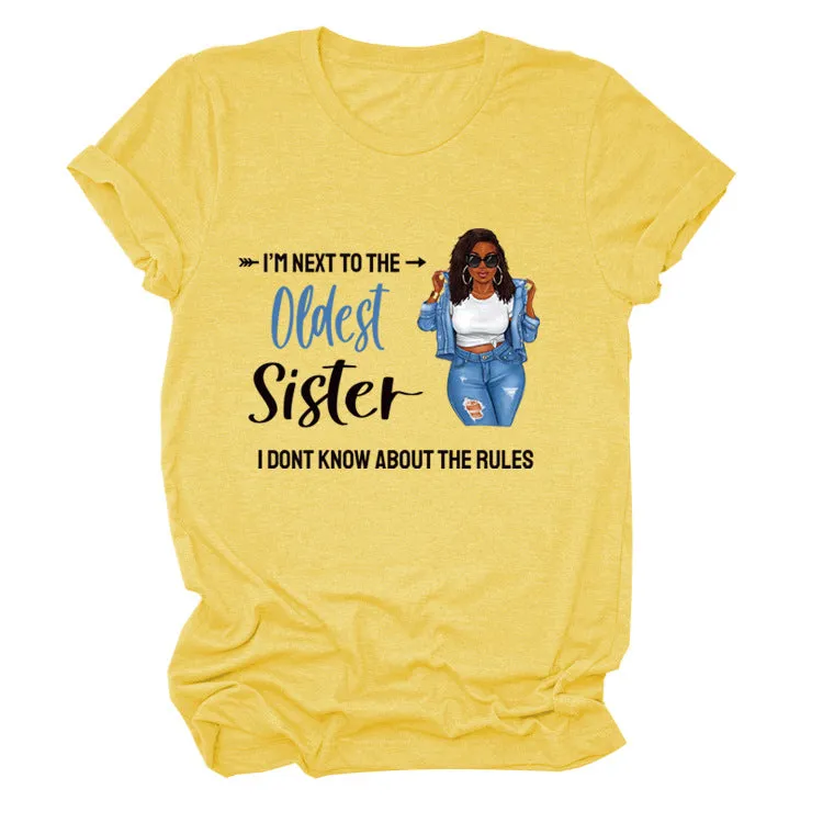 I'M NEXT TO THE Round Neck Fashion Letter Plus Size Womens T-shirt Loose Short Sleeve