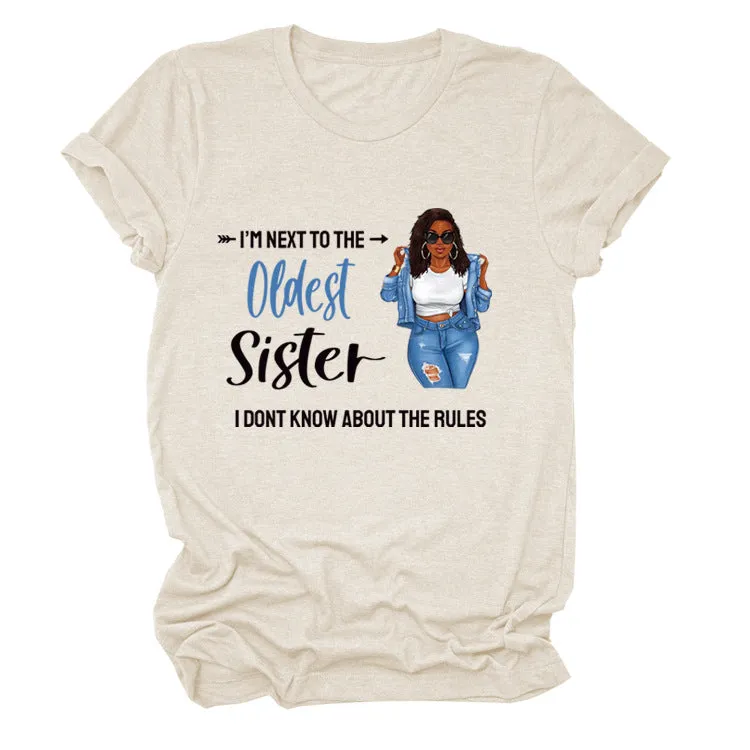 I'M NEXT TO THE Round Neck Fashion Letter Plus Size Womens T-shirt Loose Short Sleeve
