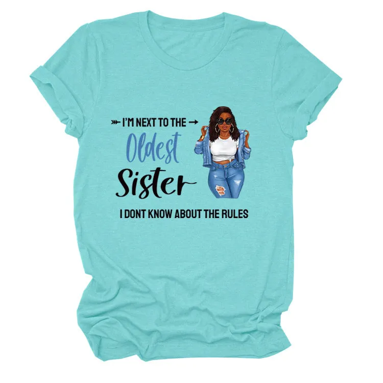 I'M NEXT TO THE Round Neck Fashion Letter Plus Size Womens T-shirt Loose Short Sleeve