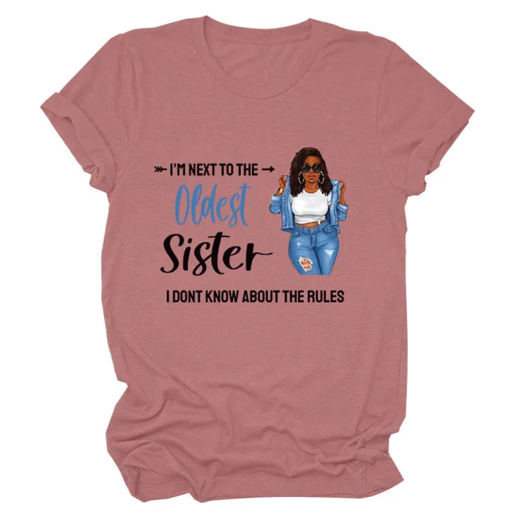 I'M NEXT TO THE Round Neck Fashion Letter Plus Size Womens T-shirt Loose Short Sleeve