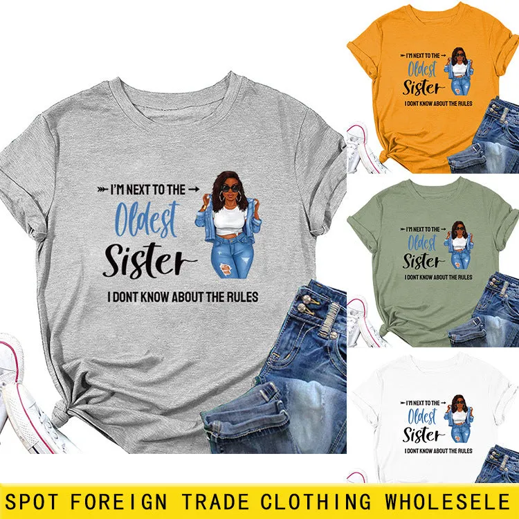 I'M NEXT TO THE Round Neck Fashion Letter Plus Size Womens T-shirt Loose Short Sleeve