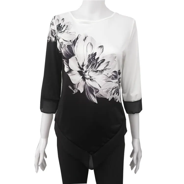Irregular Patchwork Print Loose Blouse