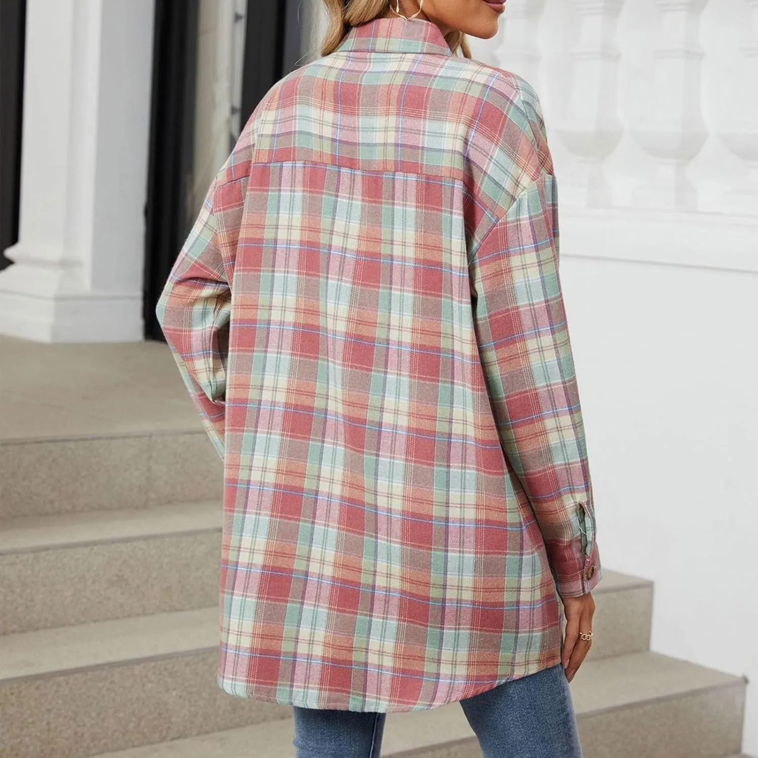 Jackets for Women Plaid Shacket Flannel Shirt Women Fashion Casual Plaid Shackets Button Down Long Sleeve Shirts