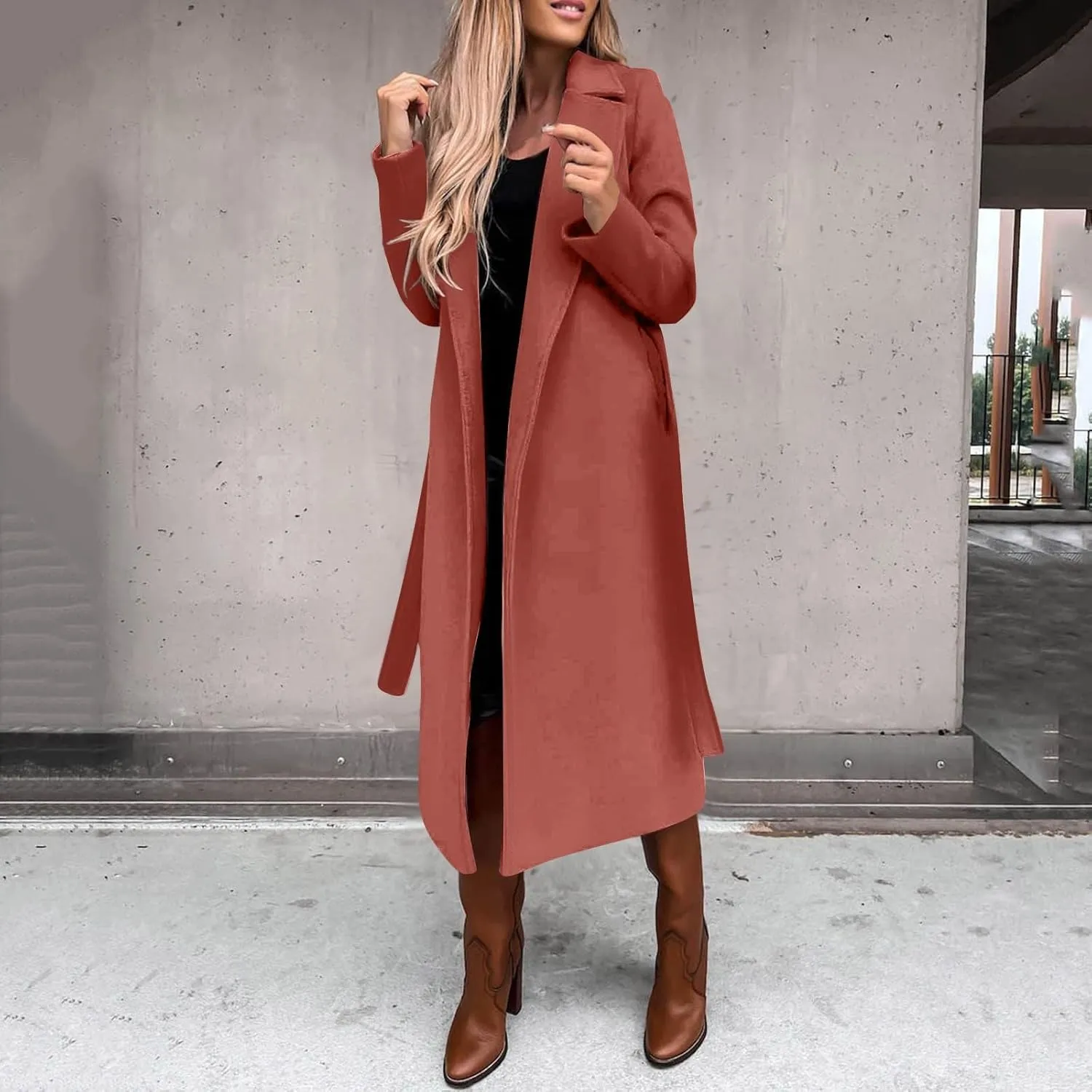 Jackets for Women with Fleece Women's Faux Wool Coat Blouse Thin Coat Trench Long Jackets Inverted Collar Jacket