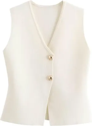 JASCLS Womens Cropped Sweater Vest V Neck Button Down Y2k Crop Knit Summer Trendy Sleeveless Chunky Tank Tops