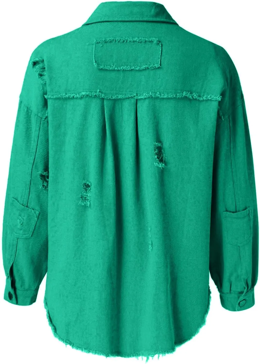 Jean Jacket Women 2024 Trendy Classic Lapel Button Down Up Frayed Hem Shacket Long Sleeve Distresse Trucker Coats