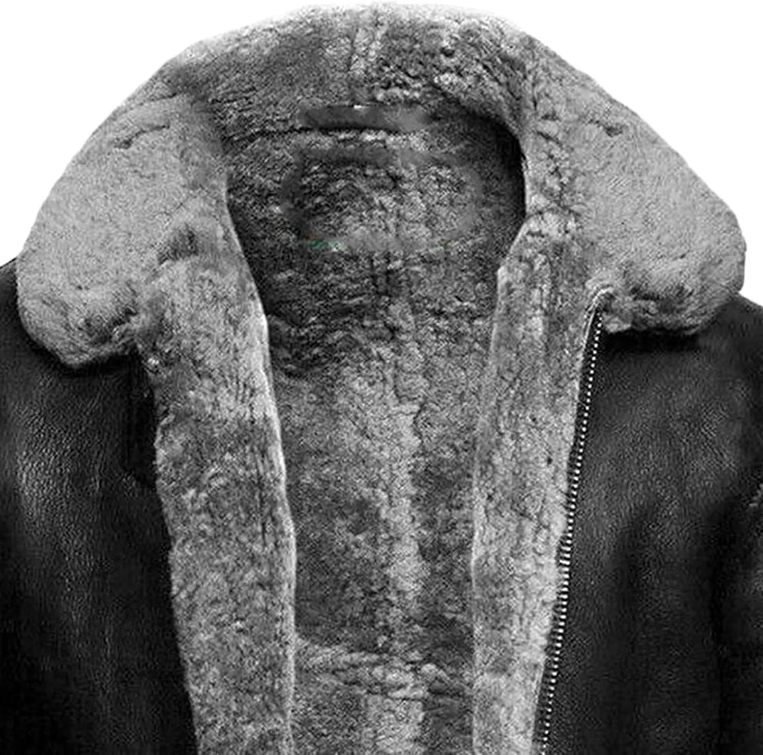 JEsilunmaMY Winter Fuzzy Sherpa Leather Coat for Men Fleece Lined Fur Collar Motorcycle Jacket Warm Thicken Bomber Overcoat