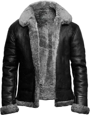 JEsilunmaMY Winter Fuzzy Sherpa Leather Coat for Men Fleece Lined Fur Collar Motorcycle Jacket Warm Thicken Bomber Overcoat