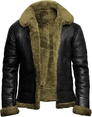 JEsilunmaMY Winter Fuzzy Sherpa Leather Coat for Men Fleece Lined Fur Collar Motorcycle Jacket Warm Thicken Bomber Overcoat