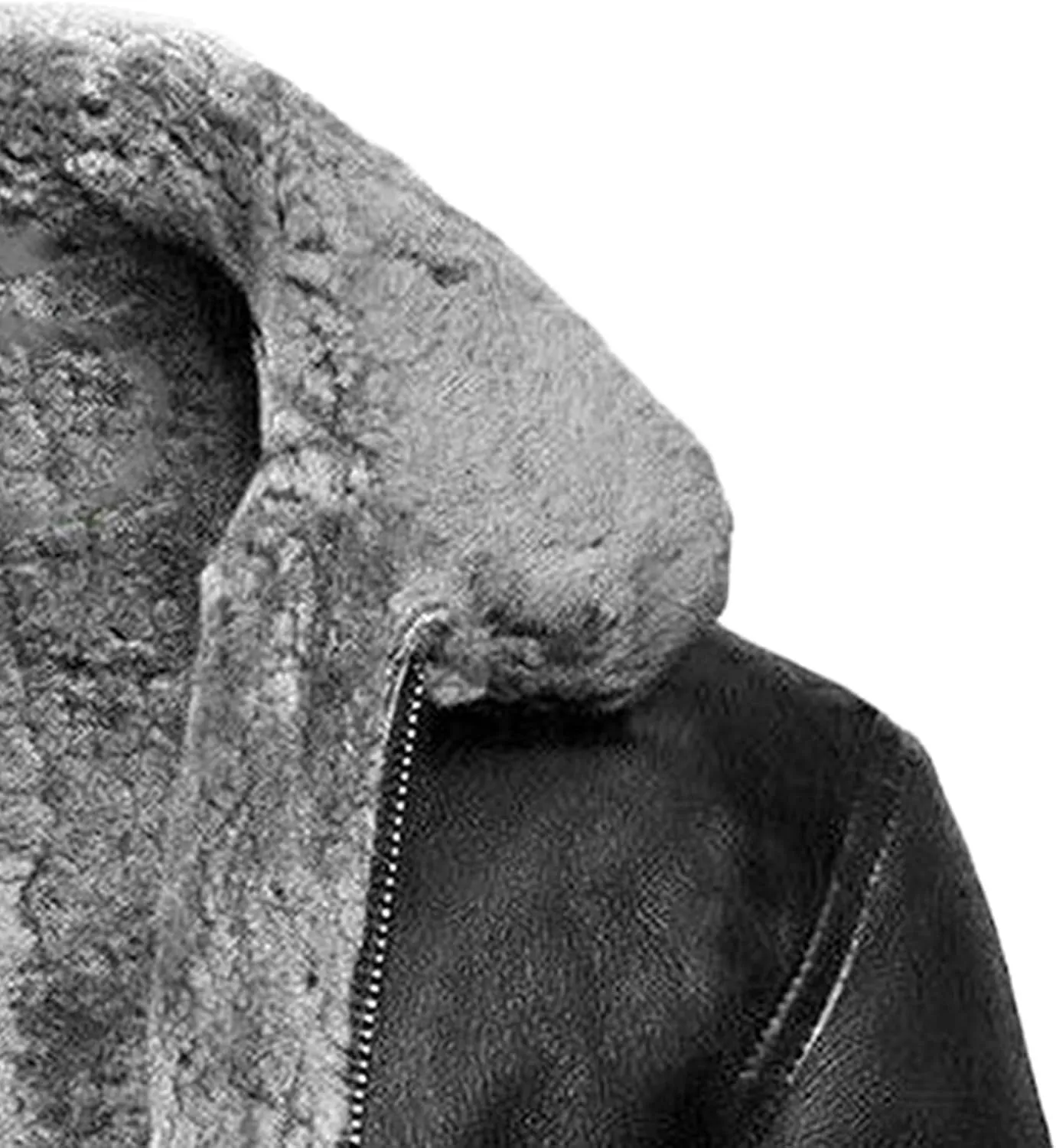 JEsilunmaMY Winter Fuzzy Sherpa Leather Coat for Men Fleece Lined Fur Collar Motorcycle Jacket Warm Thicken Bomber Overcoat