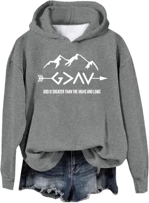 Jesus Sweatshirts For Womens God Is Greater Than The Highs And Lows Comfy Pullover Long Sleeve Round Neck Tops